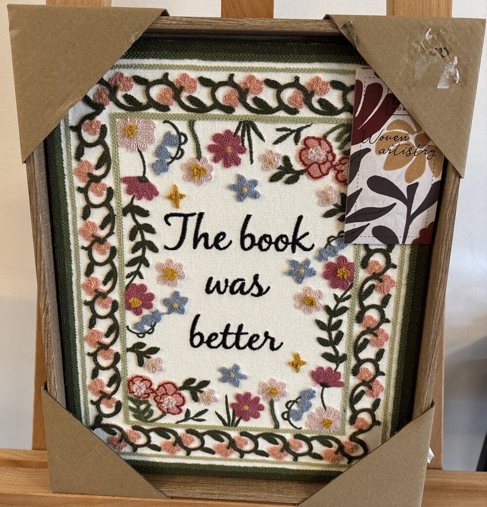 New BP HOME Woven Artistry “The Book Was Better” Embroidered Wall Art 12”x15”